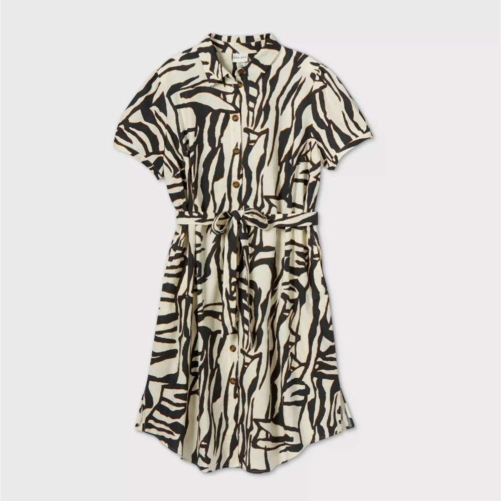 Plus Size Short Sleeve Collared Linen Shirt Dress